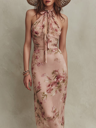 Lia | Robe maxi en mousseline à imprimé floral élégant et encolure goutte d&