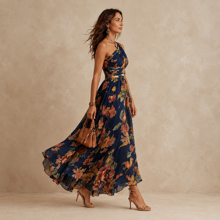 Céleste | Robe Maxi À Une Épaule Fleurie