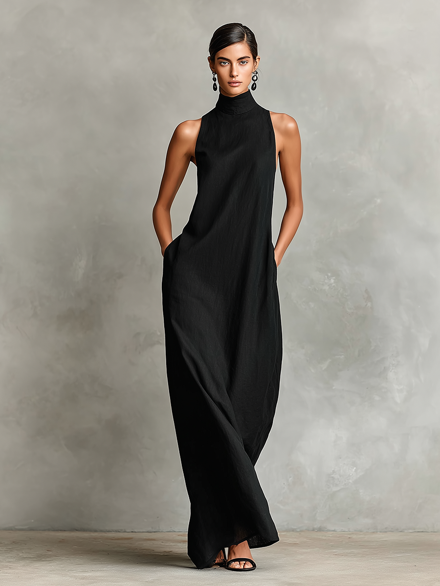 Catherine | Robe longue noire minimaliste