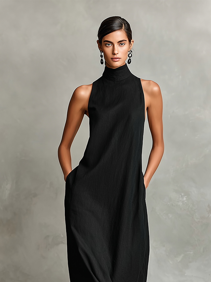 Catherine | Robe longue noire minimaliste