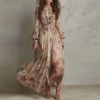 Amélia | Robe Maxi Fleurie Taille Haute Vintage