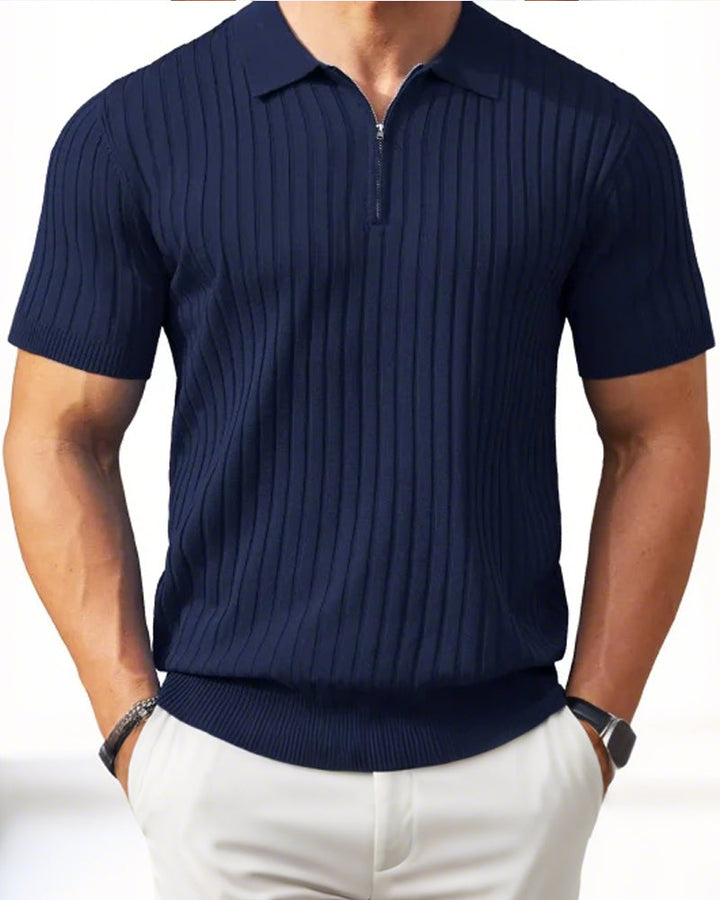 Chemises Homme Fermeture Éclair Manches Courtes Maille Côtelée Polos T-Shirts Golf