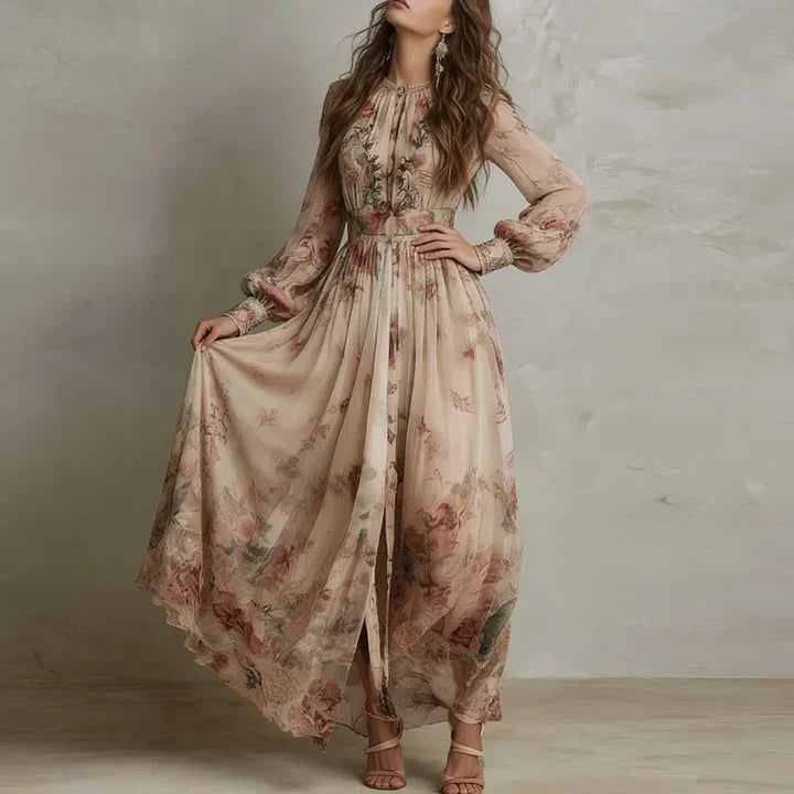 Amélia | Robe Maxi Fleurie Taille Haute Vintage