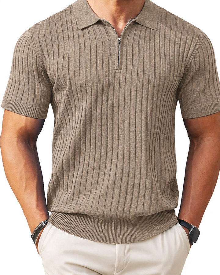 Chemises Homme Fermeture Éclair Manches Courtes Maille Côtelée Polos T-Shirts Golf
