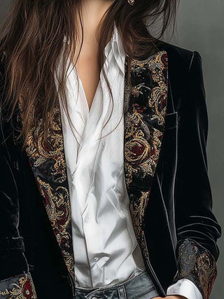 Léontine | Blazer Ajusté Imprimé Baroque Noir