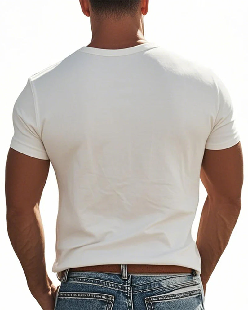 T-Shirt Hommes Patte Boutonnée Manches Courtes