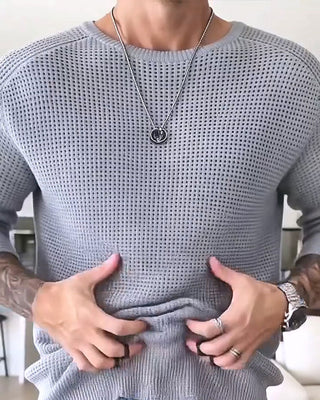 Pull-Over Homme Col Rond Gaufré Manches Longues