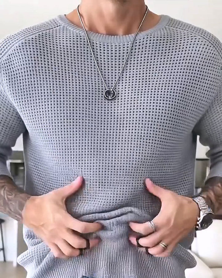 Pull-Over Homme Col Rond Gaufré Manches Longues