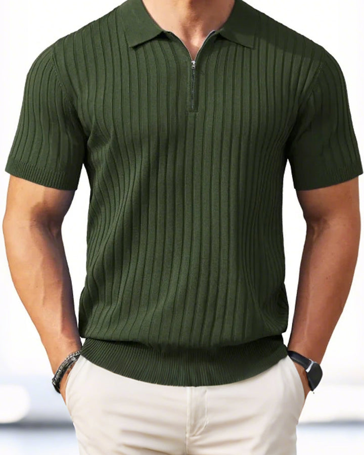 Chemises Homme Fermeture Éclair Manches Courtes Maille Côtelée Polos T-Shirts Golf