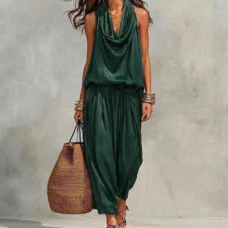 Ambre | Ensemble Fluide Haut Halter Drapé et Pantalon