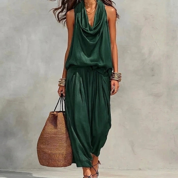 Ambre | Ensemble Fluide Haut Halter Drapé et Pantalon