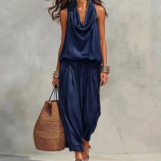 Ambre | Ensemble Fluide Haut Halter Drapé et Pantalon