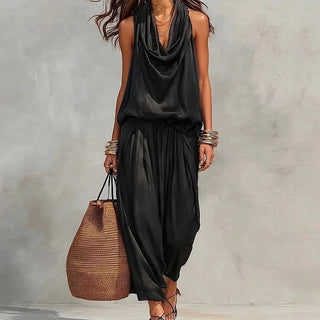Ambre | Ensemble Fluide Haut Halter Drapé et Pantalon
