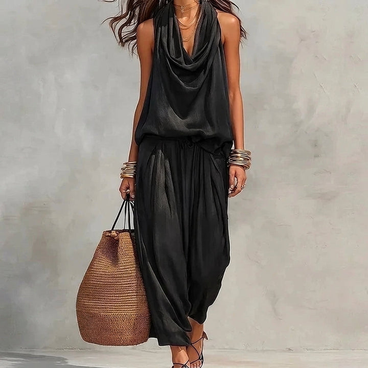 Ambre | Ensemble Fluide Haut Halter Drapé et Pantalon