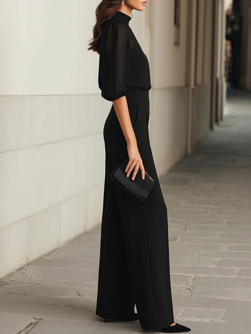 Valéria | Ensemble Trois Pièces Caraco Transparent et Pantalon Large