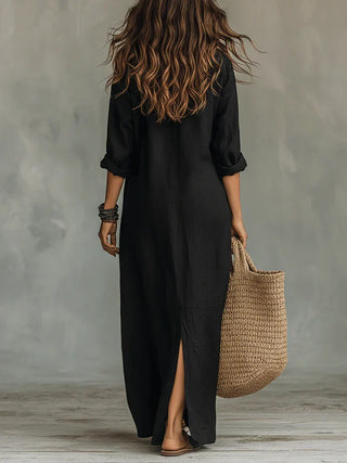 Céline™ | Robe Maxi Noire Ample à Boutons
