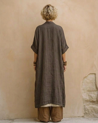 Juliette | Ensemble trois pièces nomade bohème gris foncé et marron à motif tribal