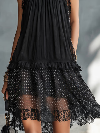 Pauline | Robe Mini Transparente à Pois, Volants et Bordure en Dentelle Noire