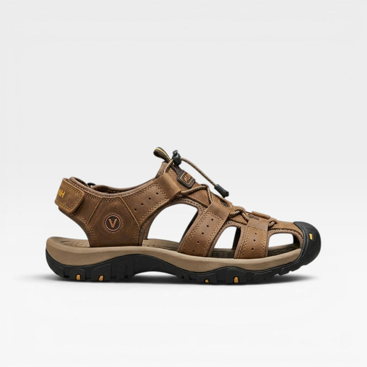 Sandales de randonnée en cuir véritable pour hommes à bout fermé – Sandales de marche outdoor réglables