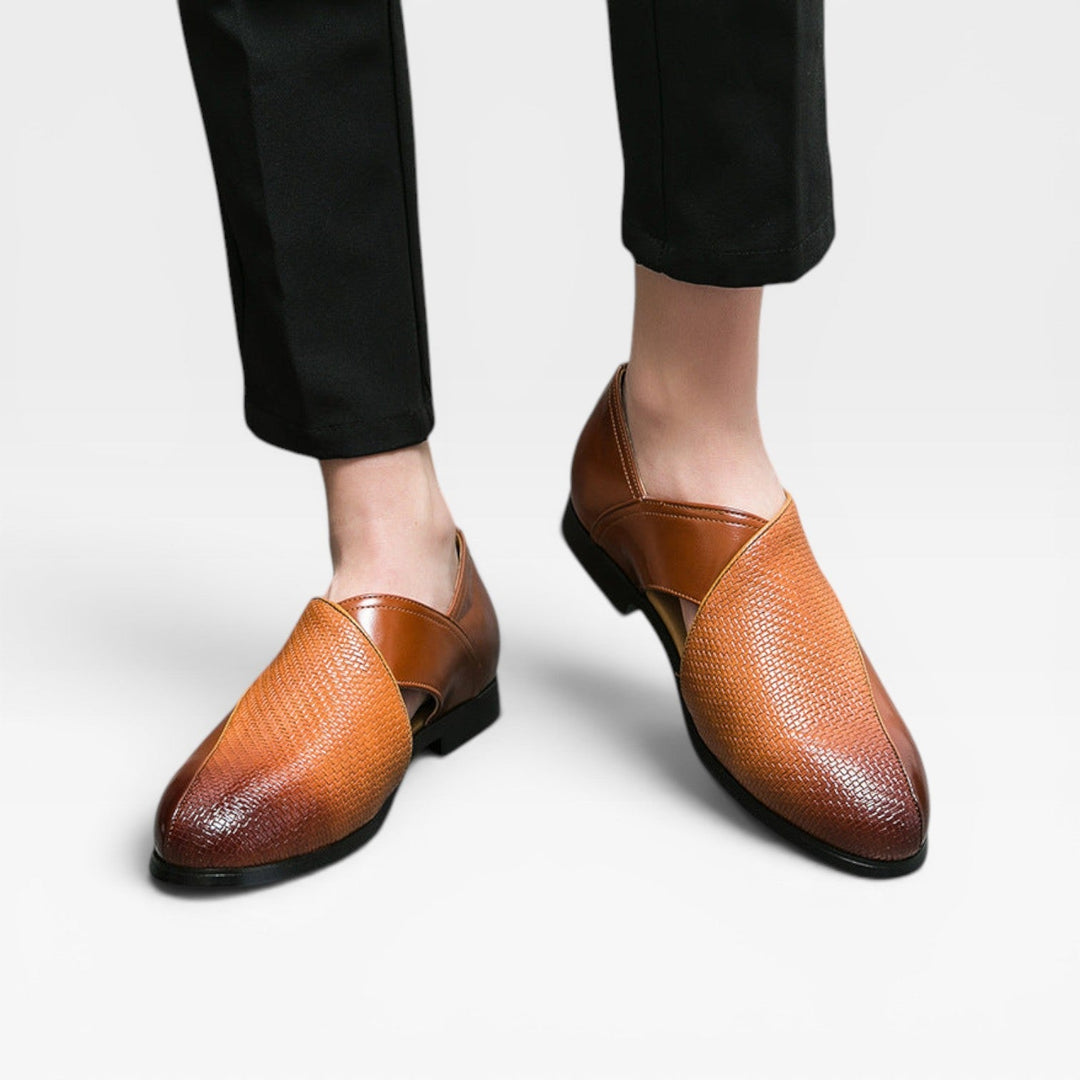Mocassins en cuir véritable pour hommes – Chaussures habillées classiques à enfiler avec bride croisée