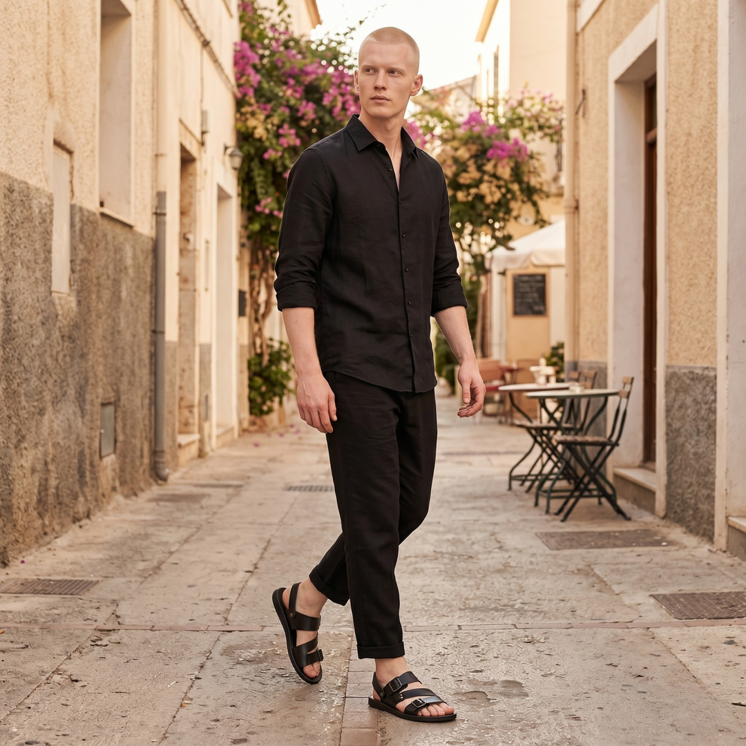 Sandales en cuir à bride réglable pour hommes – Style d&