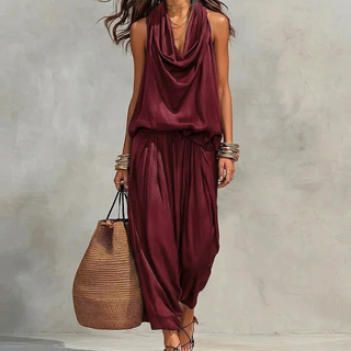 Ambre | Ensemble Fluide Haut Halter Drapé et Pantalon
