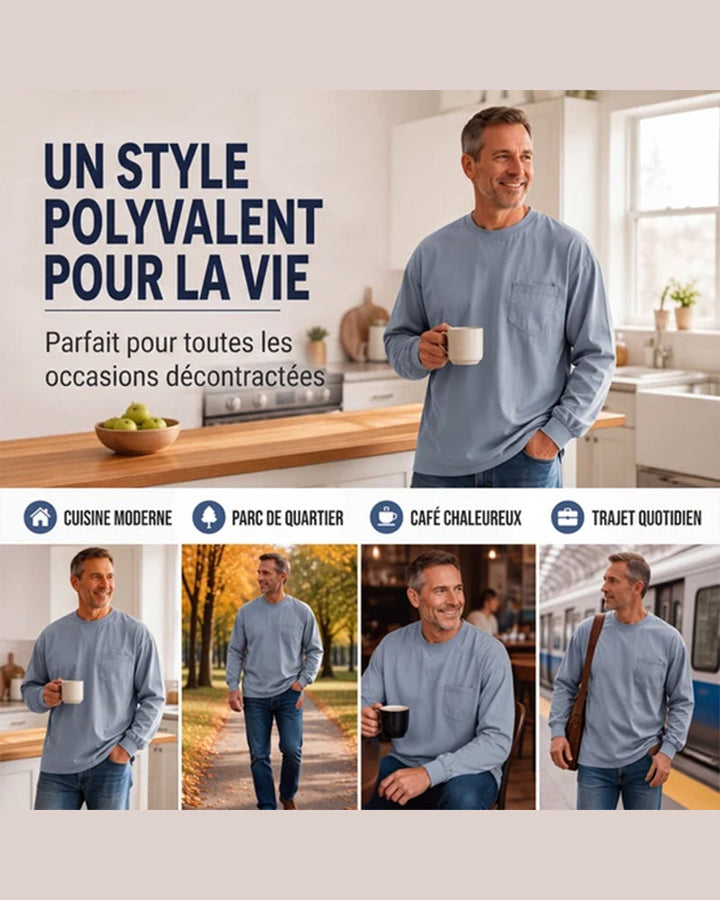 T-Shirt Homme Col Rond Poche Uni