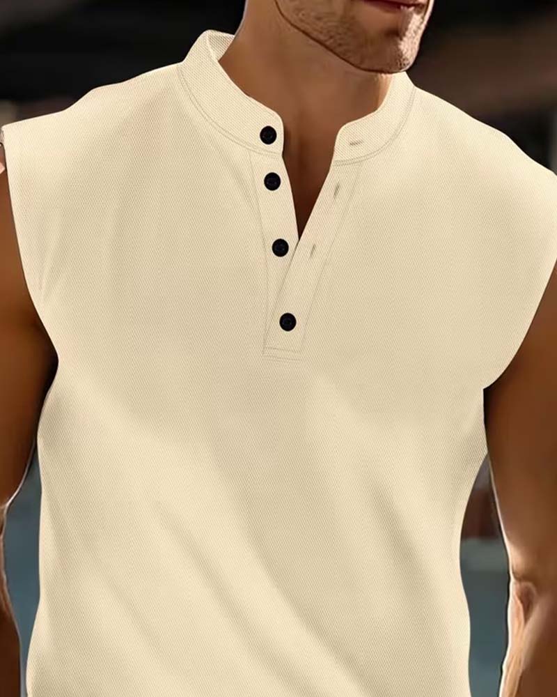 Débardeur Homme Henley Uni Sport