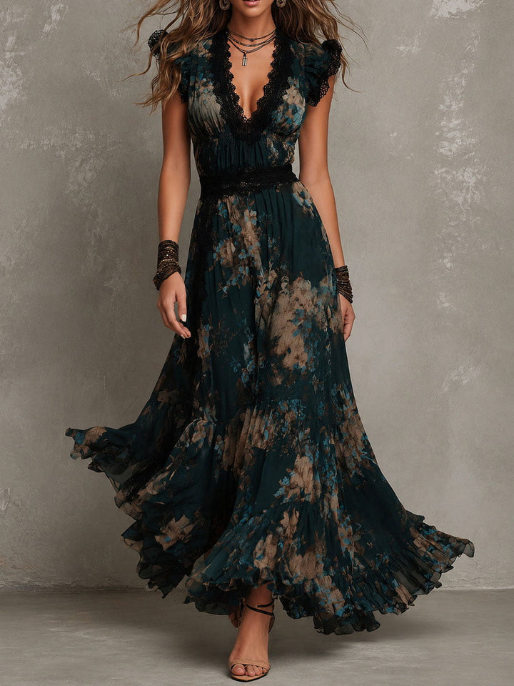 Angèle | Robe Longue Superposée Fleurie