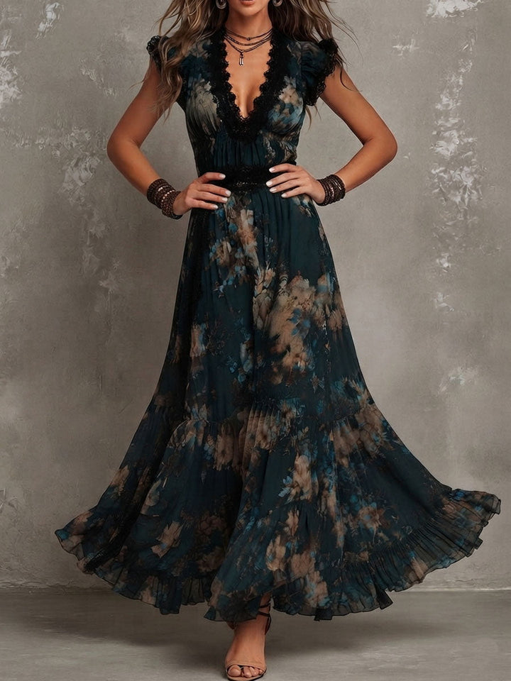 Angèle | Robe Longue Superposée Fleurie