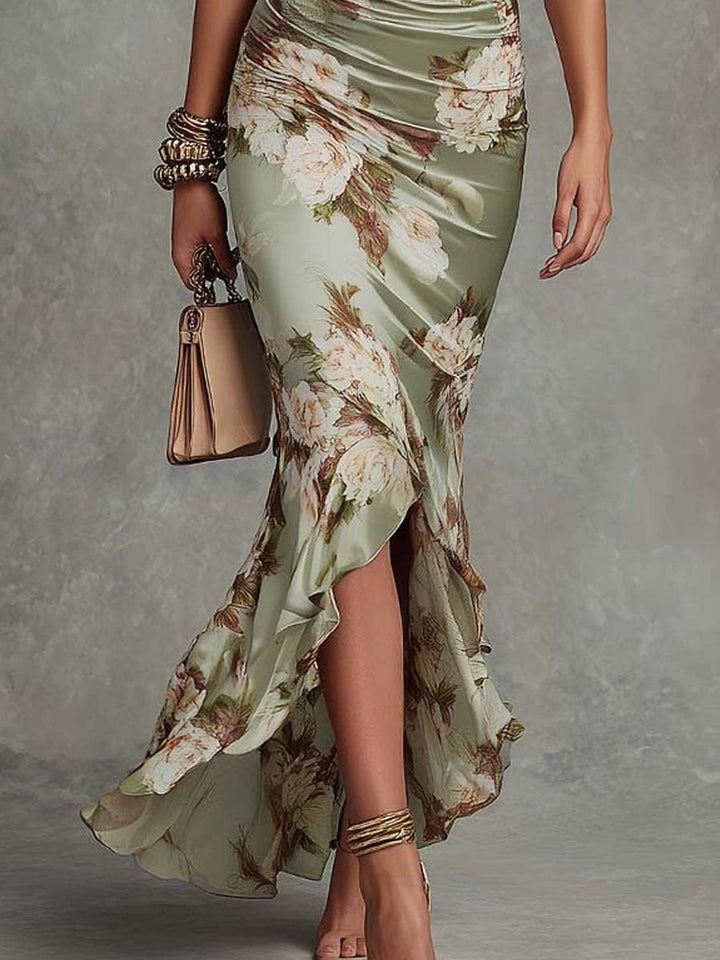 Léocadie | Robe Maxi Satinée à Volants