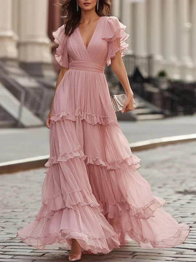 Suzette | Robe Longue Romantique Rose Poudré