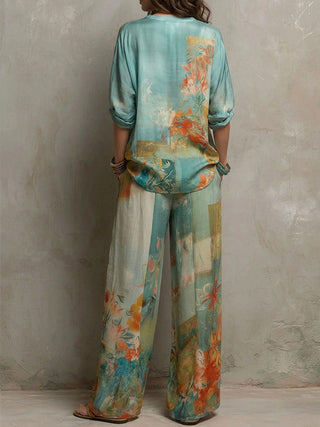 Claire | Ensemble élégant à imprimé fleuri et pantalon large