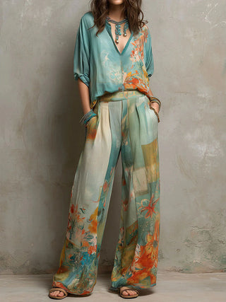 Claire | Ensemble élégant à imprimé fleuri et pantalon large