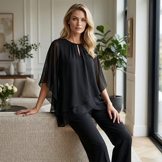 Jeannine | Ensemble Chemisier Asymétrique Superposé et Pantalon Large