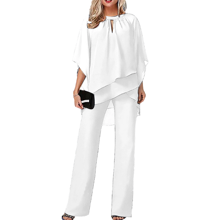 Jeannine | Ensemble Chemisier Asymétrique Superposé et Pantalon Large