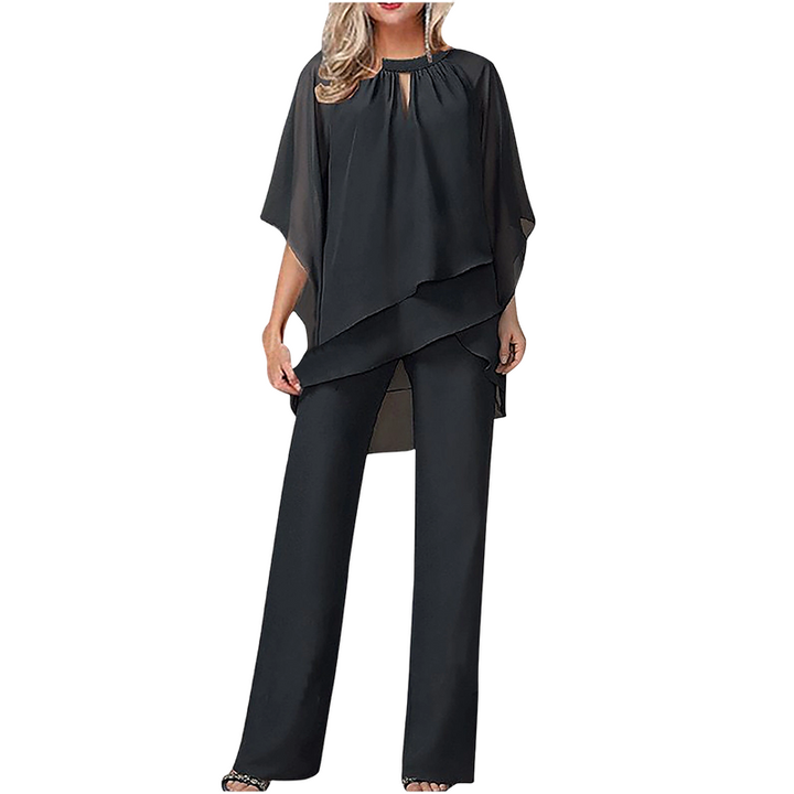 Jeannine | Ensemble Chemisier Asymétrique Superposé et Pantalon Large